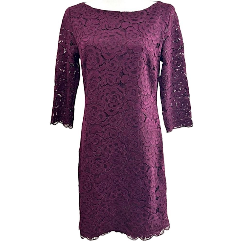 Trina Turk 'Portrait of Elegance' 3/4 Sleeve Shift Dress, Size 6, Plum Color